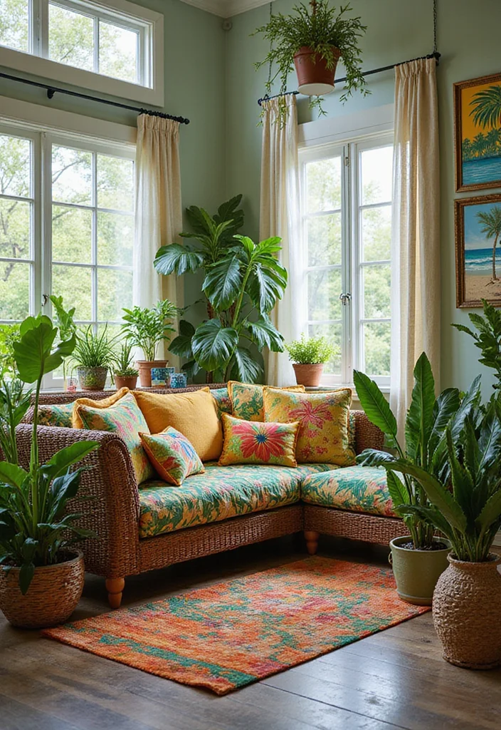 15 Warm Living Room Themes That'll Wrap You in Comfort (Especially #10!) - 11. Tropical Escape 1
