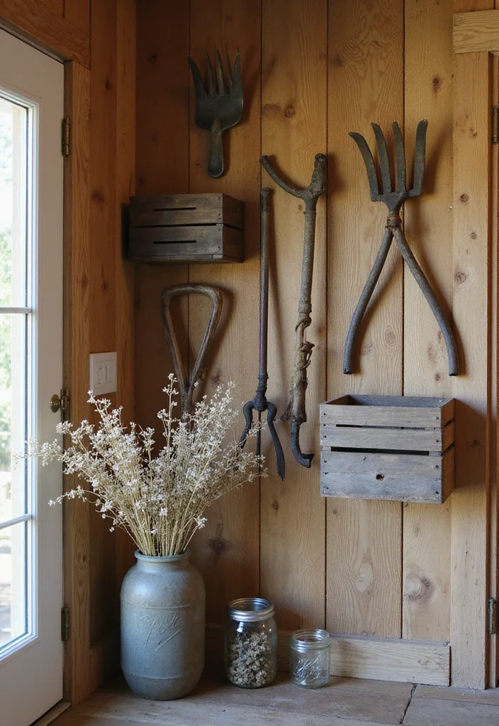 19 Vintage Decor Ideas to Create a Warm Rustic Atmosphere! - 19. Vintage Farm Tools 1