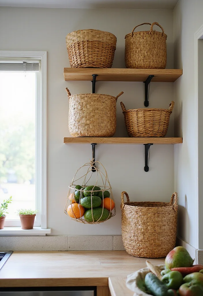 17 Small Kitchen Organization Ideas That Maximize Every Inch of Space! - 8. Implement Basket Storage 1
