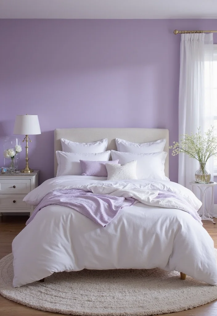 20 Color Palette Ideas for Interiors That Influence Your Mood - 15. Serene Lavender and Soft White 1