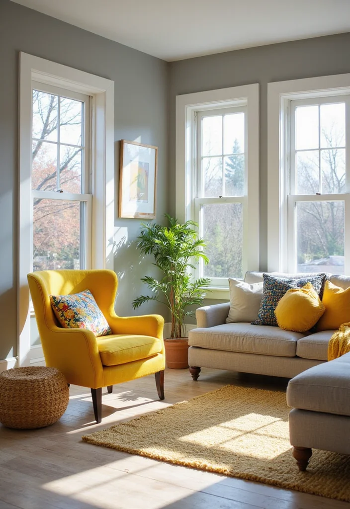 20 Color Palette Ideas for Interiors That Influence Your Mood - 7. Radiant Yellows and Soft Grays 1