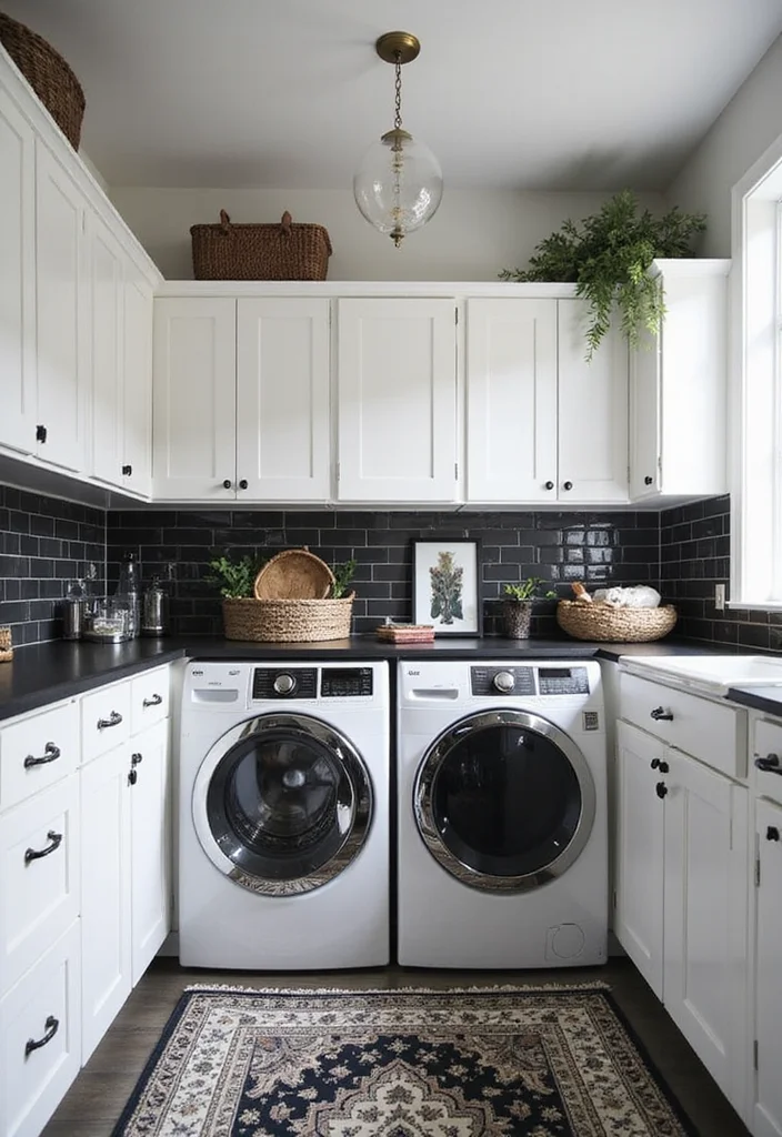 17 Laundry Room Makeovers That’ll Make You Actually Want to Do Laundry (#9 Is Spa-Like!) - 15. Elegant Black and White 1