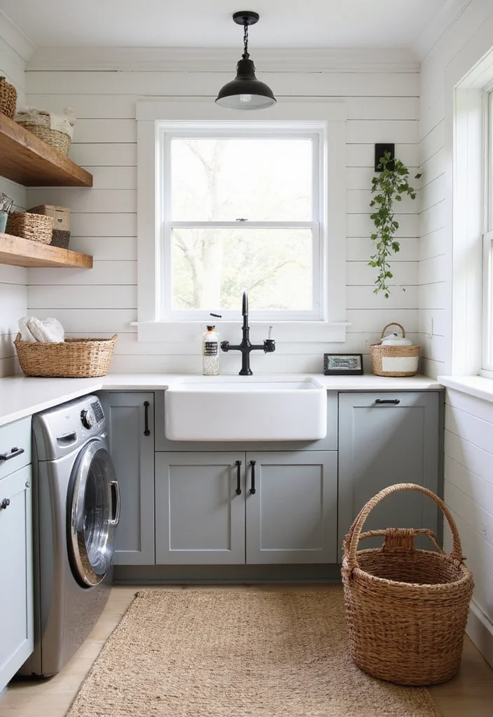 17 Laundry Room Makeovers That’ll Make You Actually Want to Do Laundry (#9 Is Spa-Like!) - 6. Farmhouse Chic 1