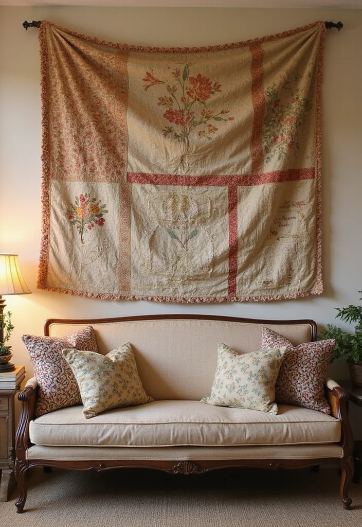 18 Unique Vintage Wall Art Ideas That Will Leave Your Guests in Awe! - 10. Vintage Fabric Wall Hangings 1