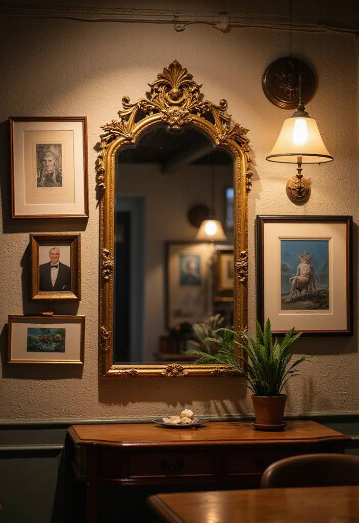 18 Unique Vintage Wall Art Ideas That Will Leave Your Guests in Awe! - 15. Vintage Framed Mirrors with Art 1