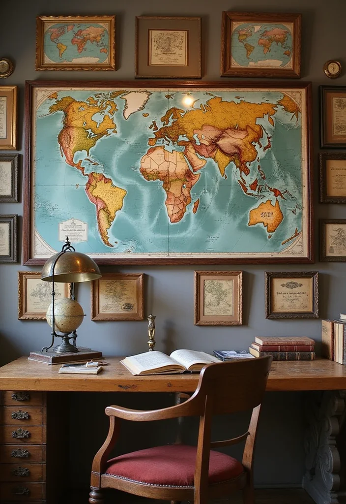 18 Unique Vintage Wall Art Ideas That Will Leave Your Guests in Awe! - 6. Vintage Map Decor 1