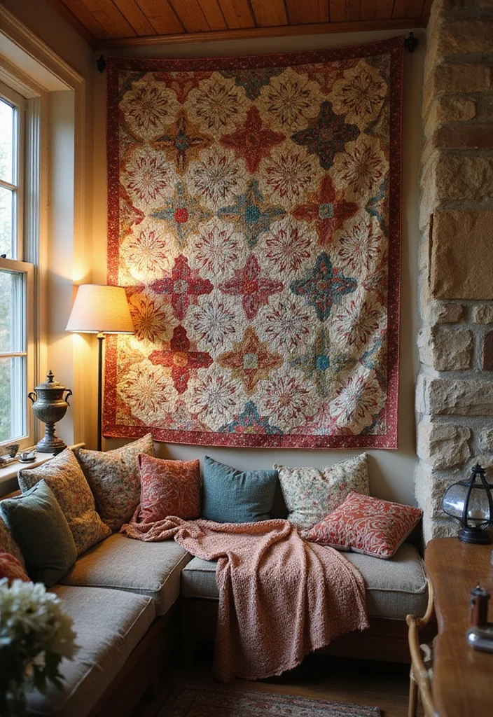 18 Unique Vintage Wall Art Ideas That Will Leave Your Guests in Awe! - 7. Vintage Quilts as Artwork 1