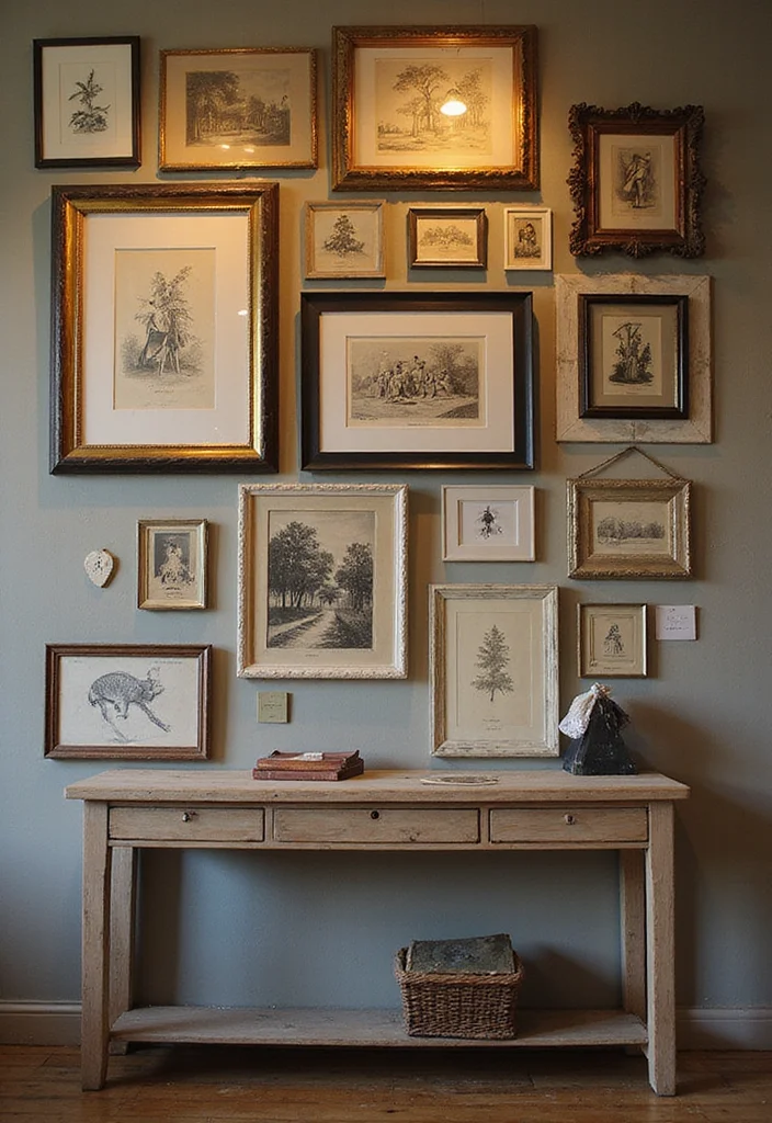 18 Unique Vintage Wall Art Ideas That Will Leave Your Guests in Awe! - 8. Vintage Art Prints in Mixed Frames 1